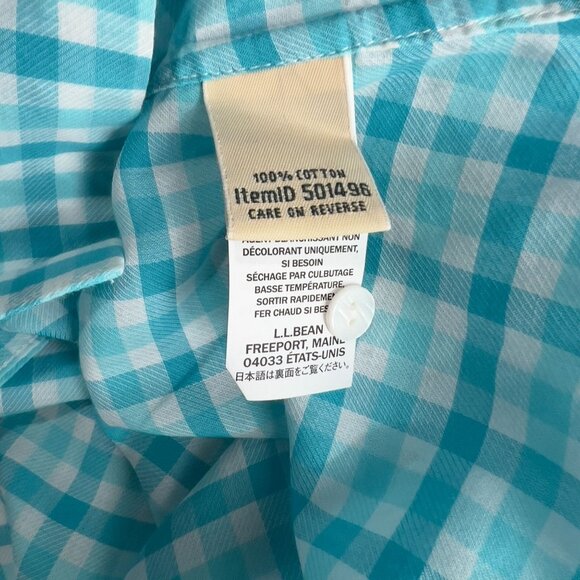 L.L. Bean Womens Button-Front Short Sleeve Plaid Shirt XL Blue & White Checkered - Picture 4 of 6